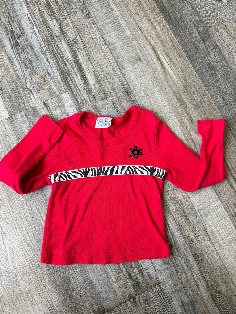Girls' Red Long-Sleeve Top with Zebra Trim